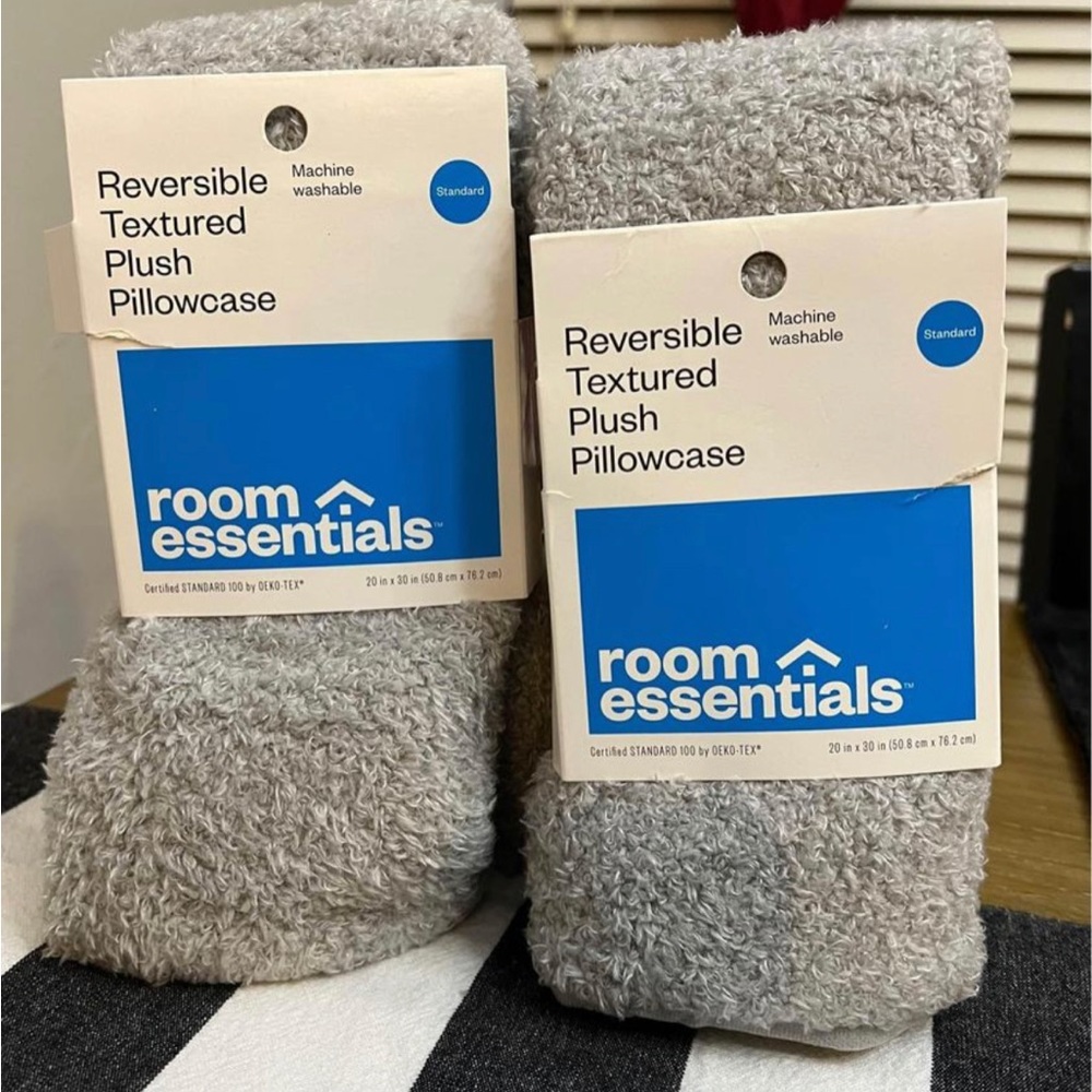 2 standard size grey plush pillow cases
